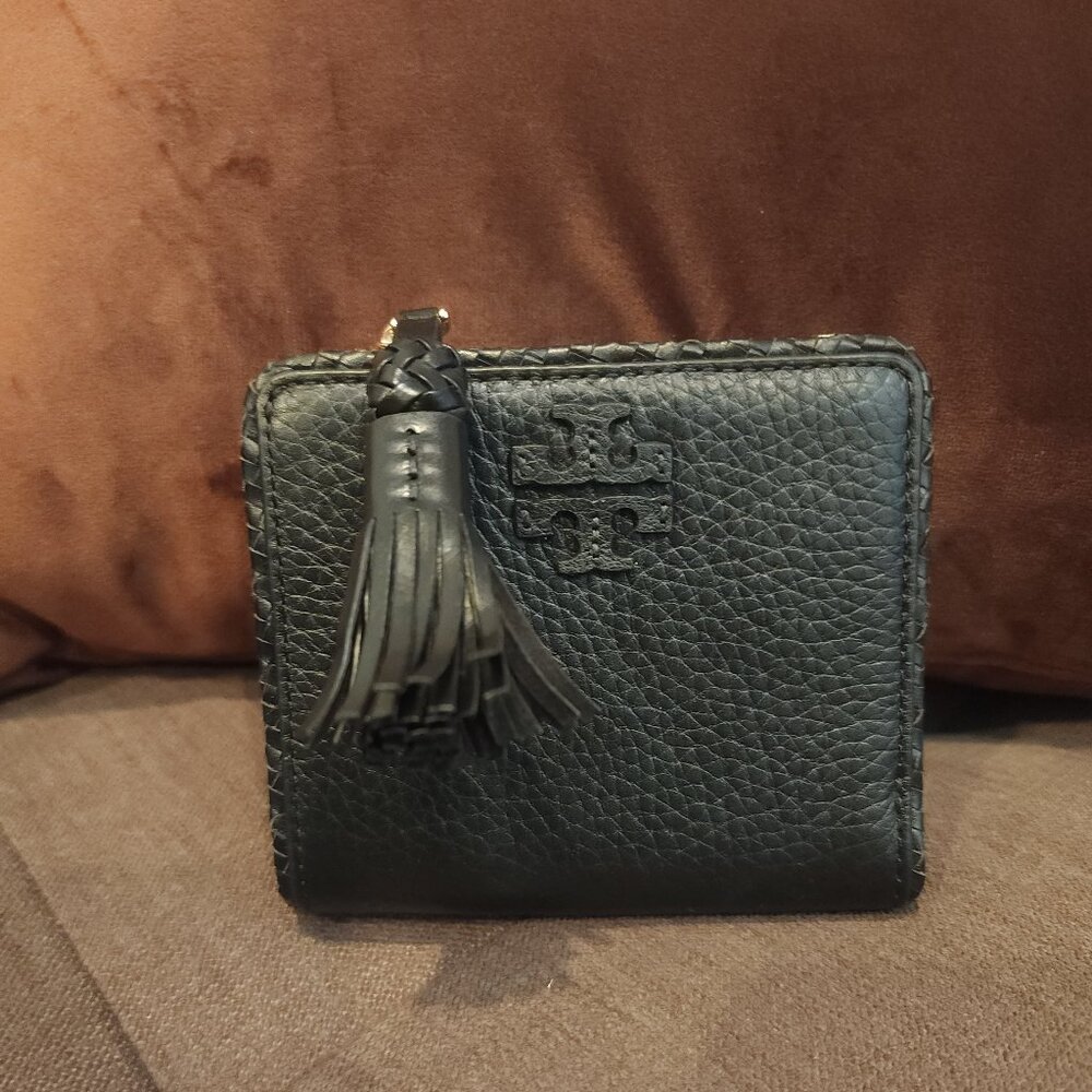 Tory Burch Pebbled Leather Taylor Mini Wallet Color: Black (NWT)